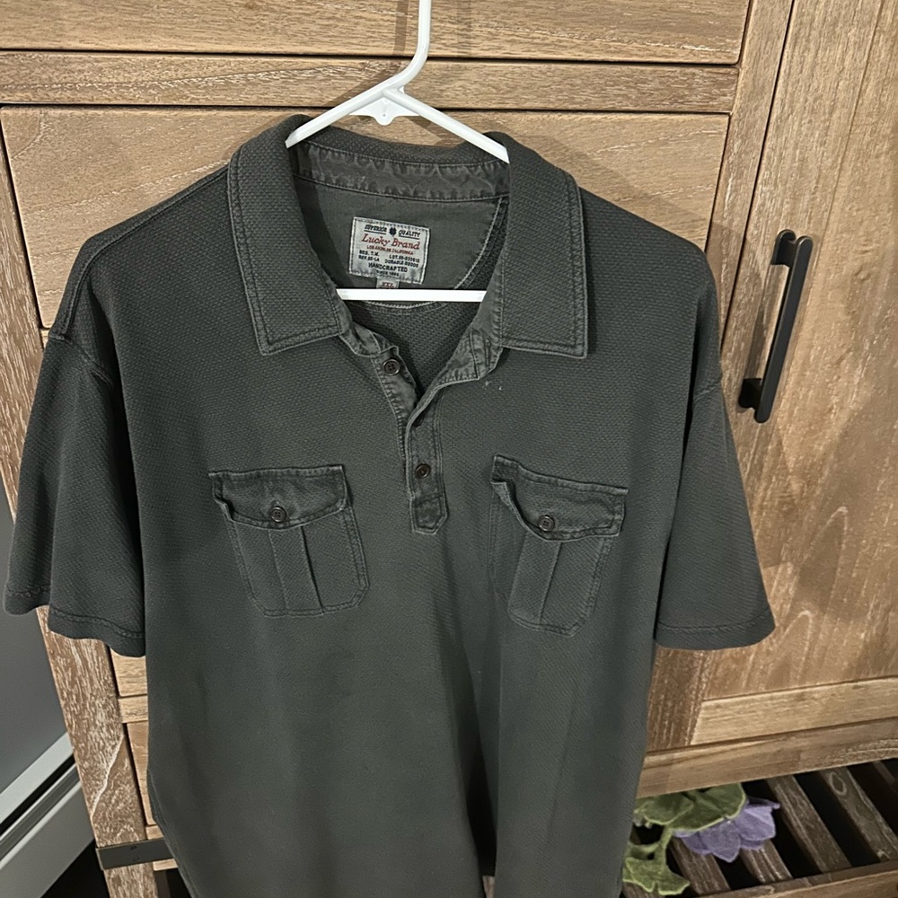 Lucky Brand Blue and Gray Polo Shirt with Short Sleeves